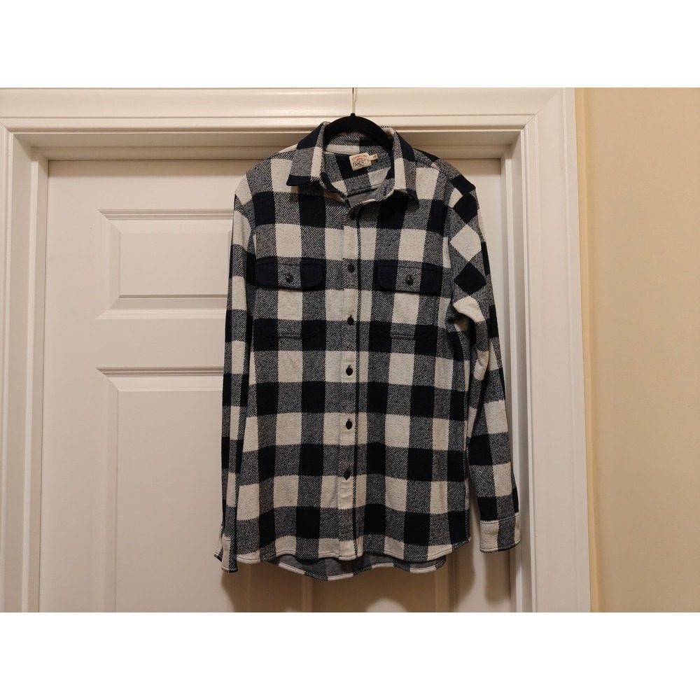 Faherty Brand Mens Legend Sweater Shirt M White Navy Blue Buffalo Check Plaid